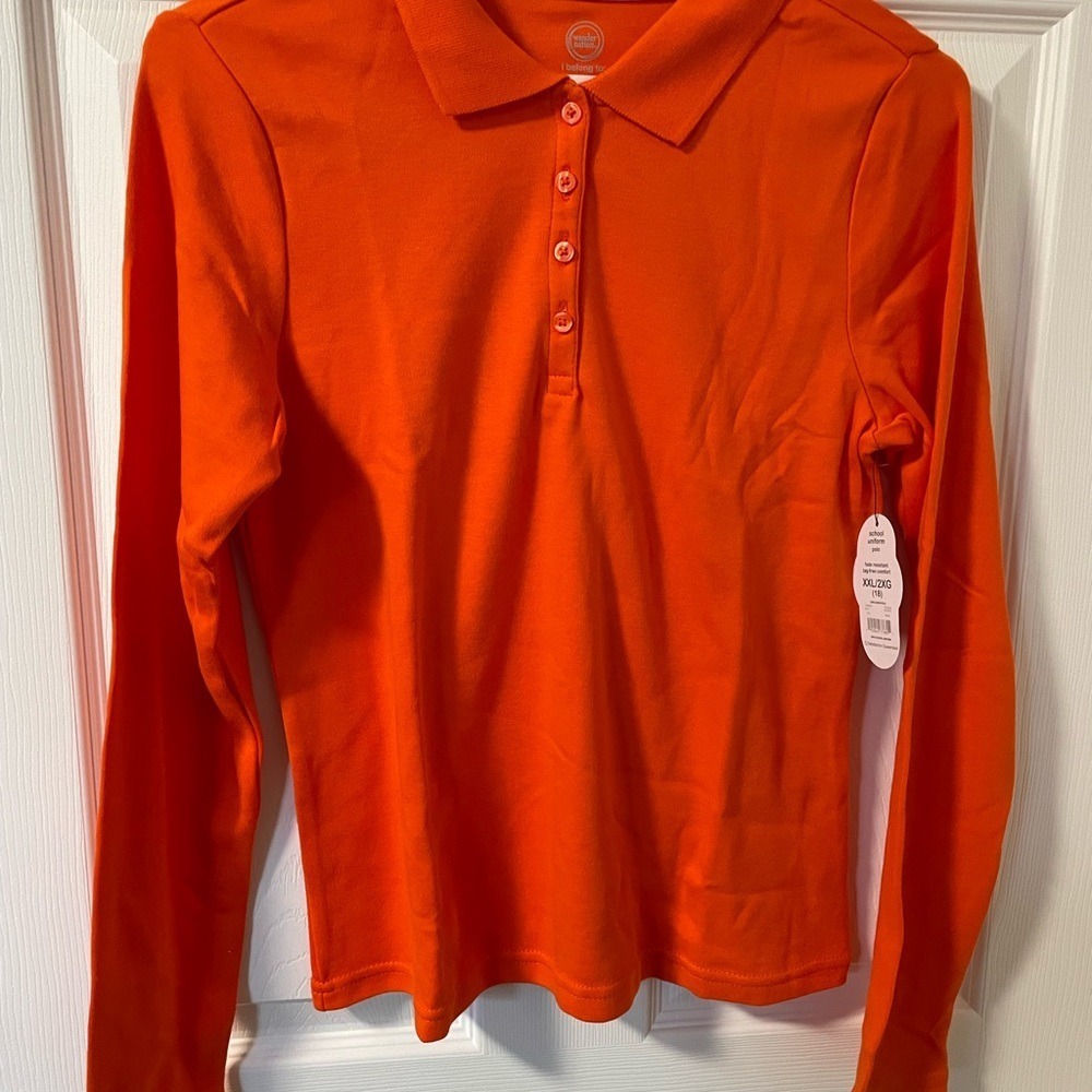 New with tags Kids school uniforms orange xxl 18 long sleeve collar polo shirts - Picture 3 of 5